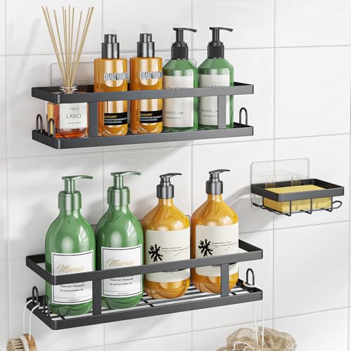 Adhesive Shower Caddy 3-Pack Rustproof Shower Shelves with Hooks