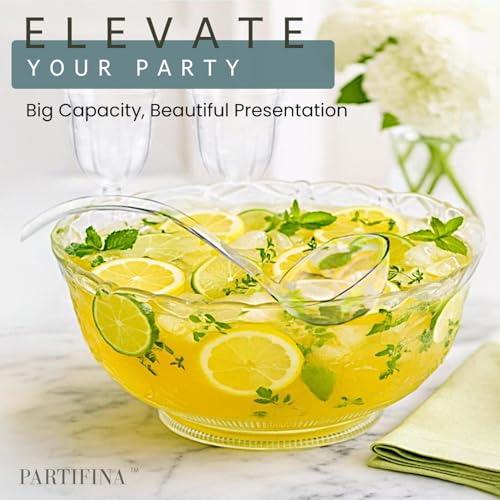 3-Gallon Plastic Punch Bowl with 2 Ladles - Embossed Clear Party Serveware