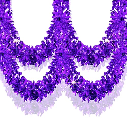 33ft Purple Metallic Tinsel Garland, 3.5-Inch Thick Holiday Decor
