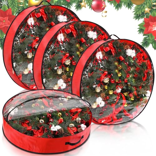 Aliceset Red Wreath Storage Bags 36 x 36 x 7.8 Inches - Pack of 4