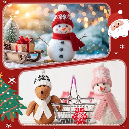 Geyoga Mini Santa Hat and Scarf Set for DIY Holiday Decorations Snowflake Pattern (8 Pieces, Red, Green, White, Pink)