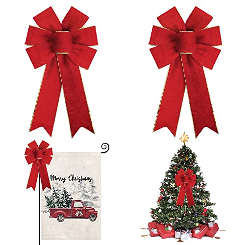 Hying Velvet Christmas Bow Set - Red Wreath & Tree Topper Decorations