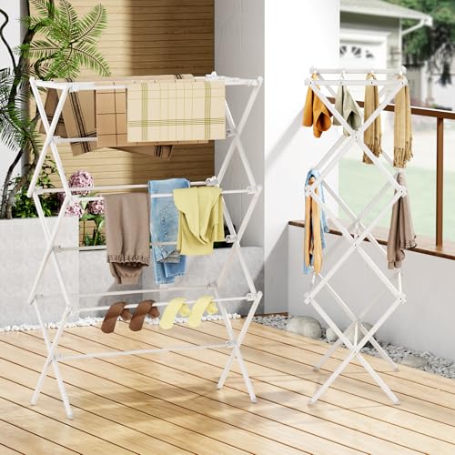 3-Tier Foldable Clothes Drying Rack - Compact Rust-Resistant Metal Laundry Stand