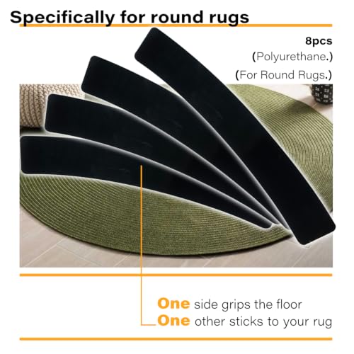 Reusable Curved Rug Gripper Pads for Round Rugs, 8 Pack Non-Slip Tape