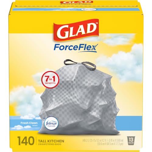 13 Gallon Tall Kitchen Trash Bags, Scented Drawstring Garbage Bags (140 Count)