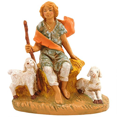 Fontanini 5-Inch Shepherd with Sheep Nativity Scene Figurine - Handcrafted Italy