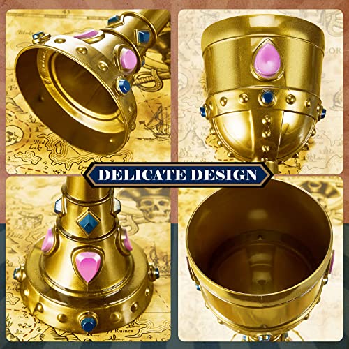 12-Piece Medieval Gold Plastic Chalice Goblets with Gemstones, 8 oz