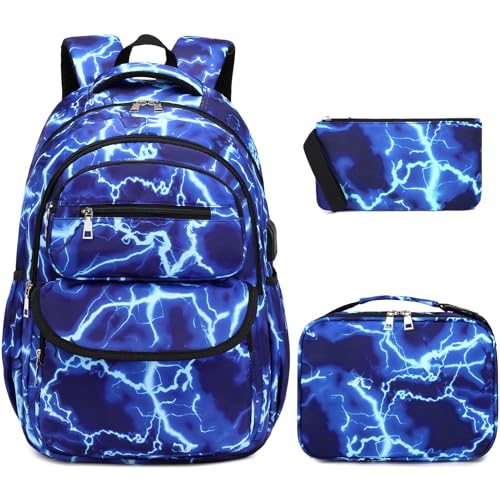 3-Piece Lightning School Backpack Set with Lunch Bag and Pencil Case