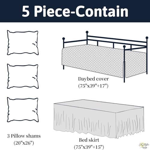 Twin Daybed Cover Set - 5-Piece Quilted Microfiber Bedding, Burgundy