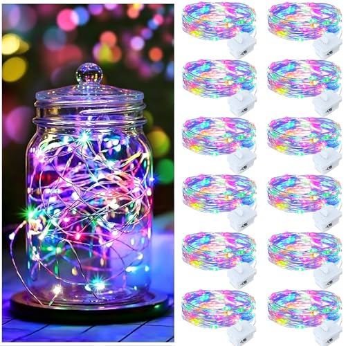 ZGWJ Fairy Lights Battery Operated 12 Pack 20 LED 7ft Waterproof USB-Optional Colorful String Lights with 3 Modes
