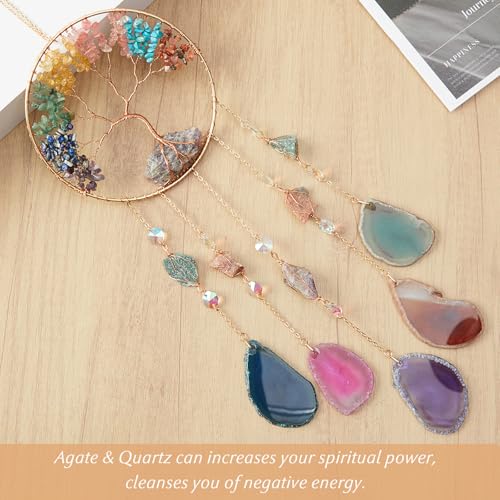 Tree of Life Dream Catcher with Healing Agate Stones Wall Decor