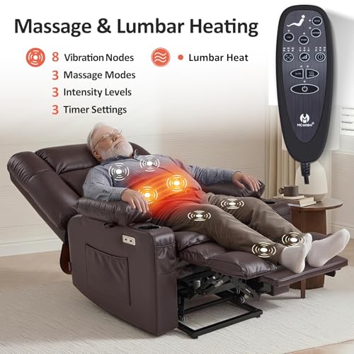 Oversized Dual Motor Power Lift Recliner with Heat and Massage, Dark Brown