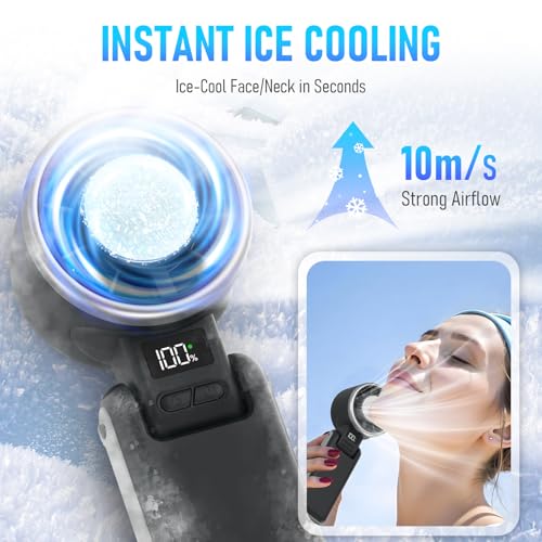 PlayHot Portable Handheld Cooling Fan, 10m/s 5-Speed USB-C Rechargeable Turbo Fan