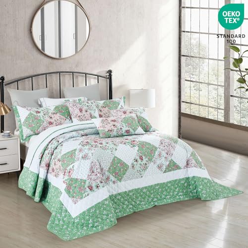 Oversized King Bedspread 128x120, Reversible Floral Quilt Set
