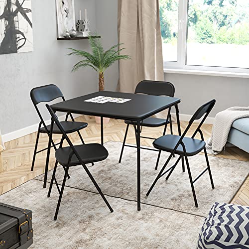 5-Piece Folding Card Table and Chair Set - Portable Event Seating, Black