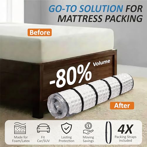 Vacuum Mattress Storage Bag with 4 Adjustable Straps for Queen Full