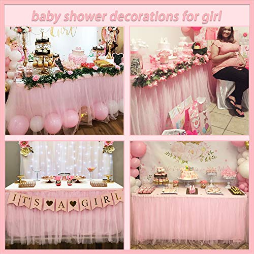 6ft Pink Tulle Table Skirt for Baby Shower and Birthday Party Decorations