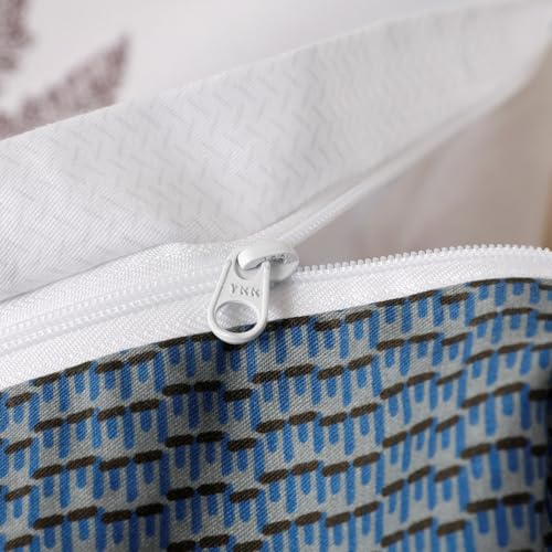 100% Cotton King Duvet Cover Set - 3-Piece Blue Leaf Bedding with Zipper & Ties