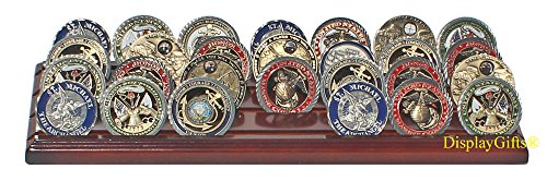 4-Row Wooden Challenge Coin Display Stand - Walnut Finish Rack for 28 Coins