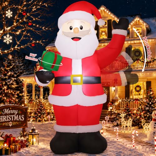 8FT Santa Inflatable Christmas Decor with Rotating Gift & Lights