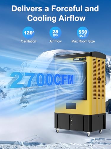 Portable Evaporative Air Cooler 2700 CFM Swamp Cooler with 8.9 Gal Tank