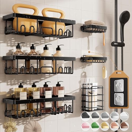 Veken 6-Pack Rustproof Shower Caddy & Bathroom Storage Shelf, Black