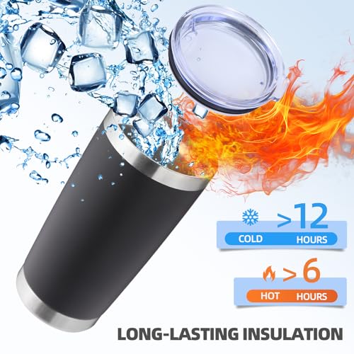 20oz Stainless Steel Travel Mug with Lid & Straw - Double Wall Insulated, Fits Car Cup Holders, Black