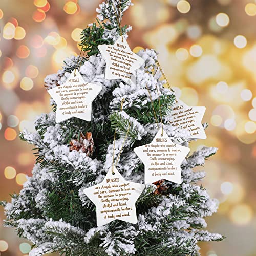 Cunhill 5 Pack Christmas Nurse Appreciation Ornaments - Ceramic Star Gift Set