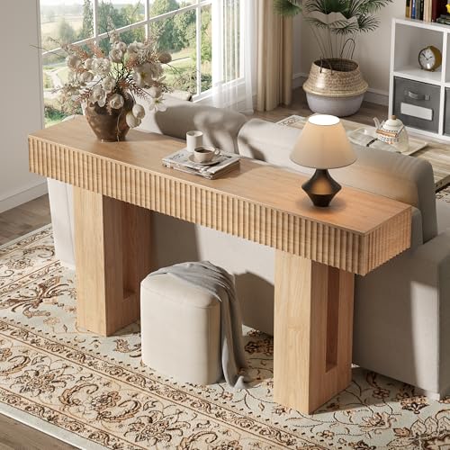 63-Inch Fluted Console Table, Narrow Wood Farmhouse Sofa Table