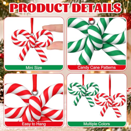 24 Pcs Candy Cane Bow Christmas Ornaments Set - Xmas Tree Decorations