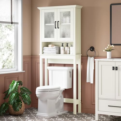 Over-the-Toilet Storage Cabinet with Adjustable Shelf, Cream White