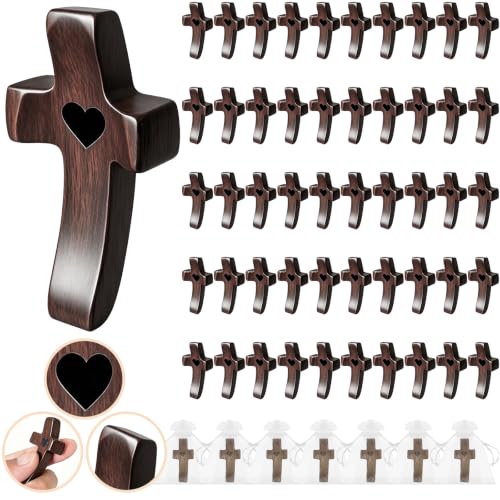 50Pcs Wooden Cross Fidget Toys with Organza Gift Bags Christian Stress Relief Religious Gifts for Faith & Encouragement