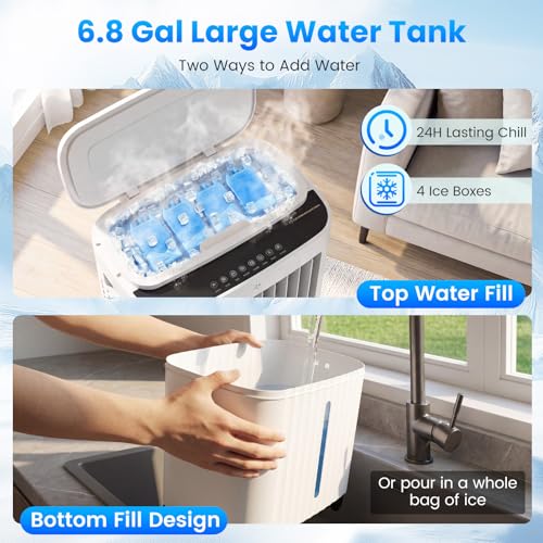 Evaporative Air Cooler, 6.8 Gal Swamp Cooler with 120° Oscillation