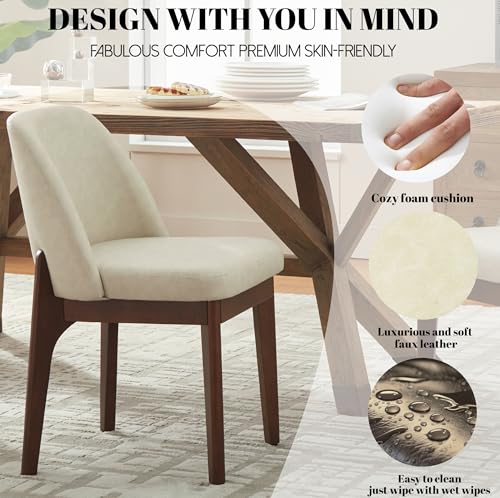 Modern Faux Leather Dining Chairs, Set of 2, Beige Upholstered Side Chairs