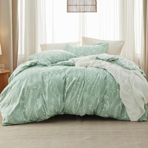 Sage Green Floral Queen Comforter Set - 3-Piece Reversible Bedding