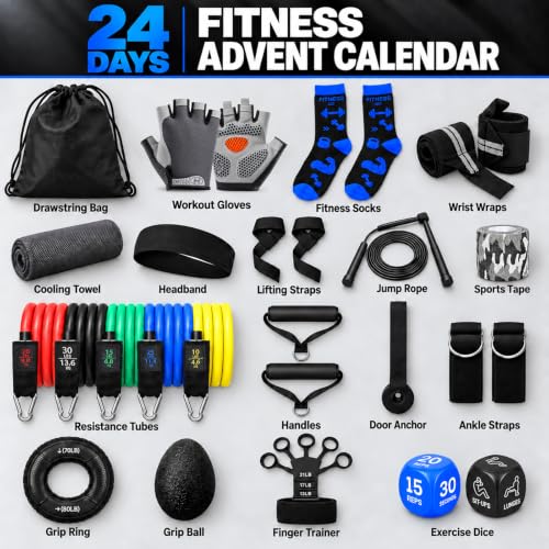 Kederwa Fitness Advent Calendar 2026 for Men & Teens - 24 Workout Gear Items