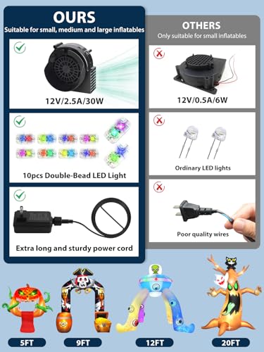 Kalolary 2 Set 12V/3A Inflatables Air Blower Replacement with 2.5A Output & 39ft LED Lights