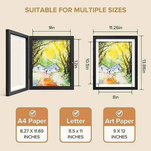 2 Pack Kids Art Frames, Front Opening Display for Artwork, 9x12 Wall Frame