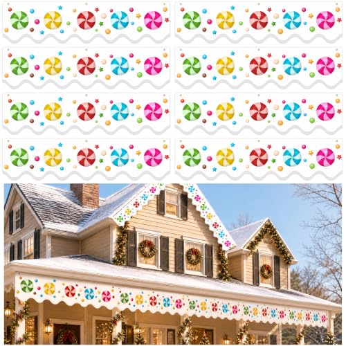Deloky 8Pcs Outdoor Gingerbread House Banner 47x12 Candy Decor - Gingerbread-8Pcs