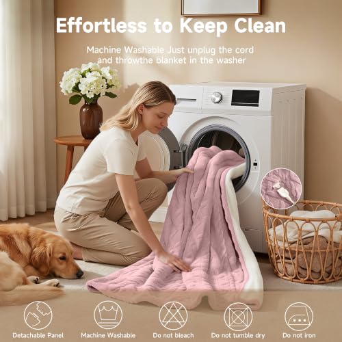Soft Heated Throw Blanket 50''x60'', Pink - Auto Shut-Off & Fast Heating