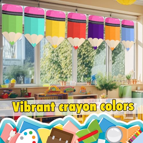 8 Pcs Colorful Pencil Classroom Curtains, 24 x 12 Inch Velvet Window Drapes