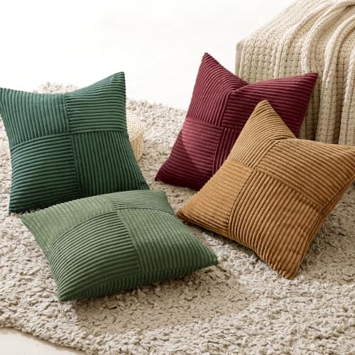 MIULEE 20x20 Inch Christmas Green Patchwork Corduroy Throw Pillow Covers Set of 4
