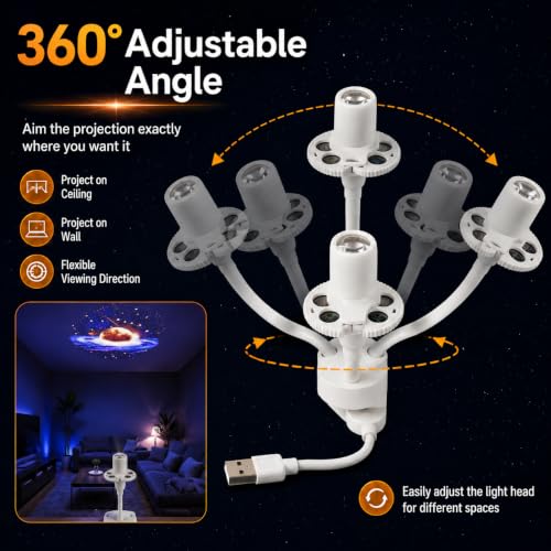 LED Galaxy Star Projector with 15 Interchangeable Scenes & Flexible Neck