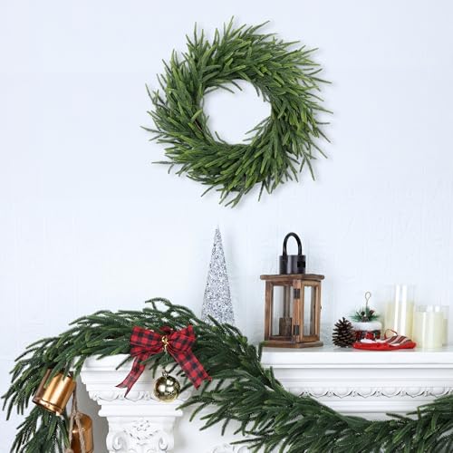 MDSTBN 26 Inch Real Touch Pine Wreath No Berries Christmas Front Door Decor