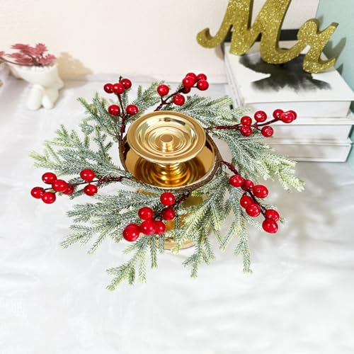 FBIRDY 2pcs Small Christmas Wreath Candle Rings with Red Berries - Candle Rings 03