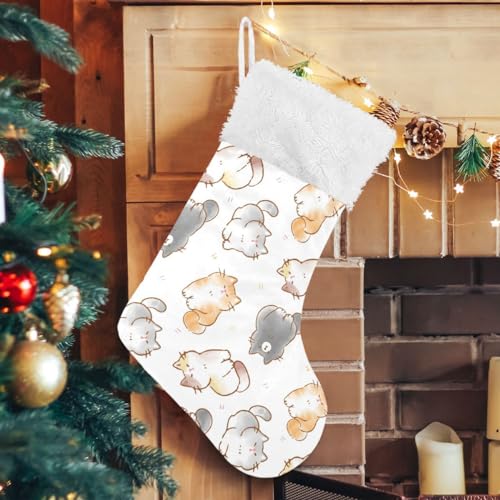 Cute Cats Christmas Stocking 18 Inch Large Soft Velvet Stocking with Plush Cuff