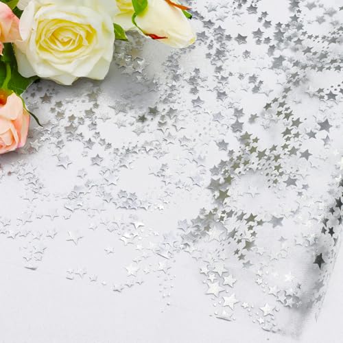 RUDONG M Silver Star Table Runner, 3 Rolls – 11 in x 16 ft (Silver)