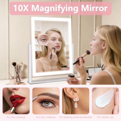 White 16.7x13.2 Inch Lighted Vanity Mirror with 3 Lighting Modes & Dimmable Touch Control