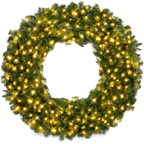 48-Inch Pre-Lit Artificial Christmas Wreath with 200 LED Lights & 714 Tips