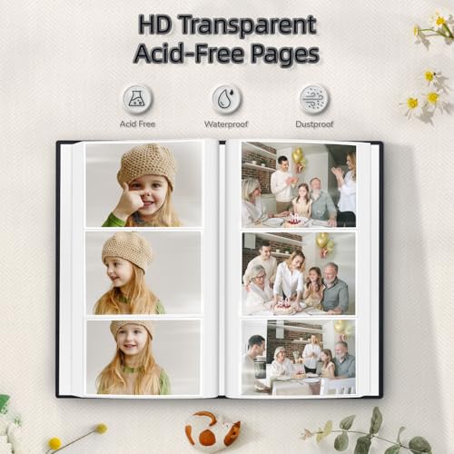 Linen 4x6 Photo Album - 300 Pocket Slip-in Picture Book for Family Memories